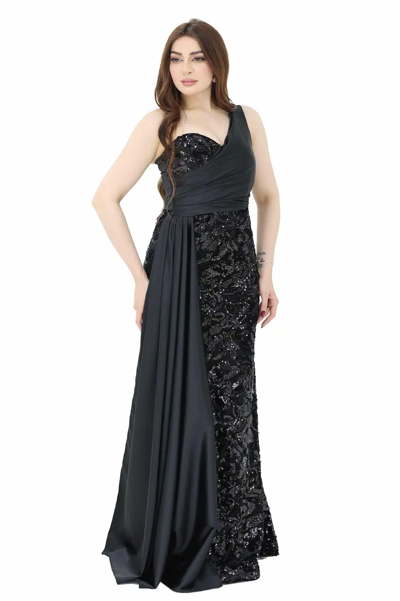 فستان شتوي ترتر بكتف واحد