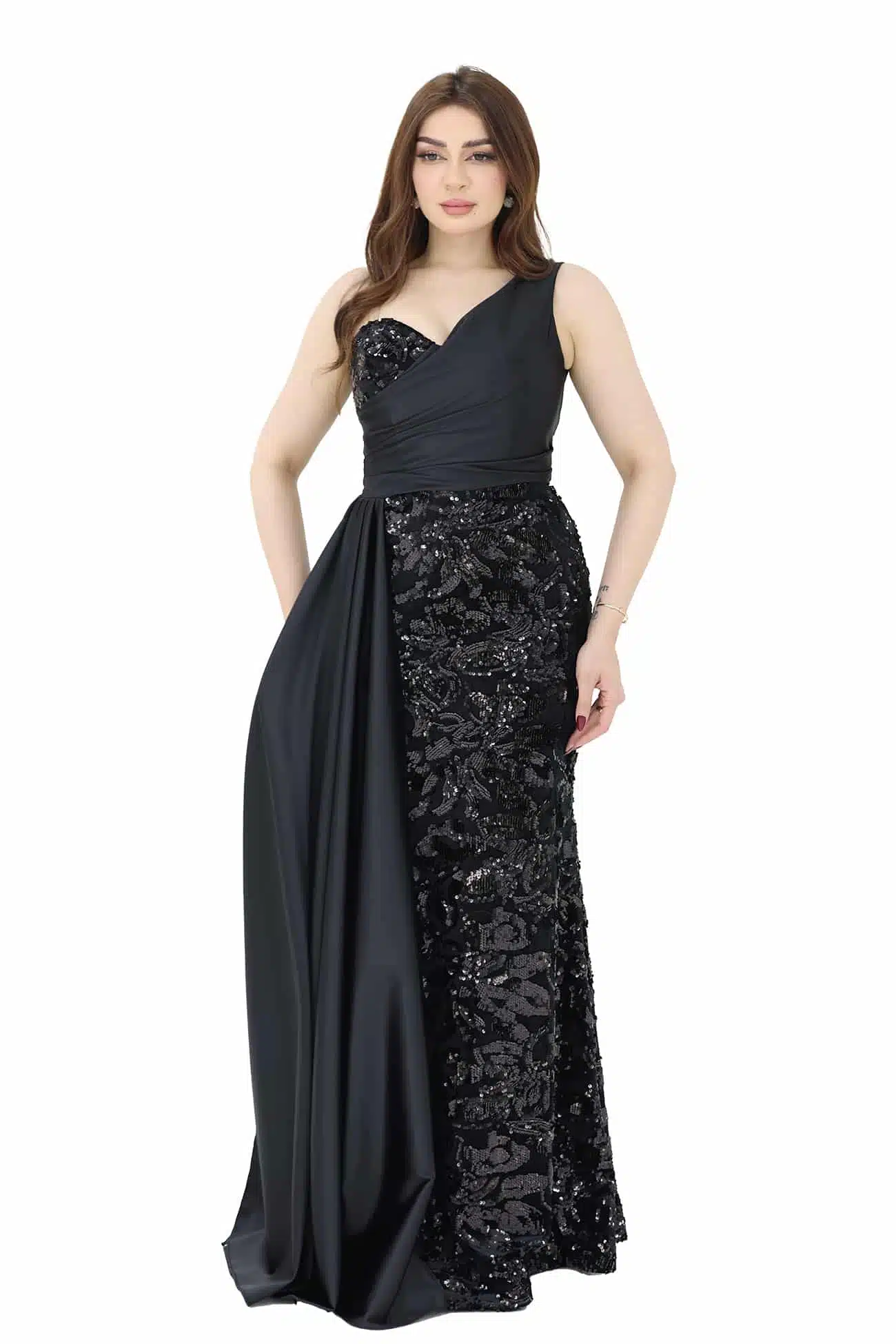 فستان شتوي ترتر بكتف واحد