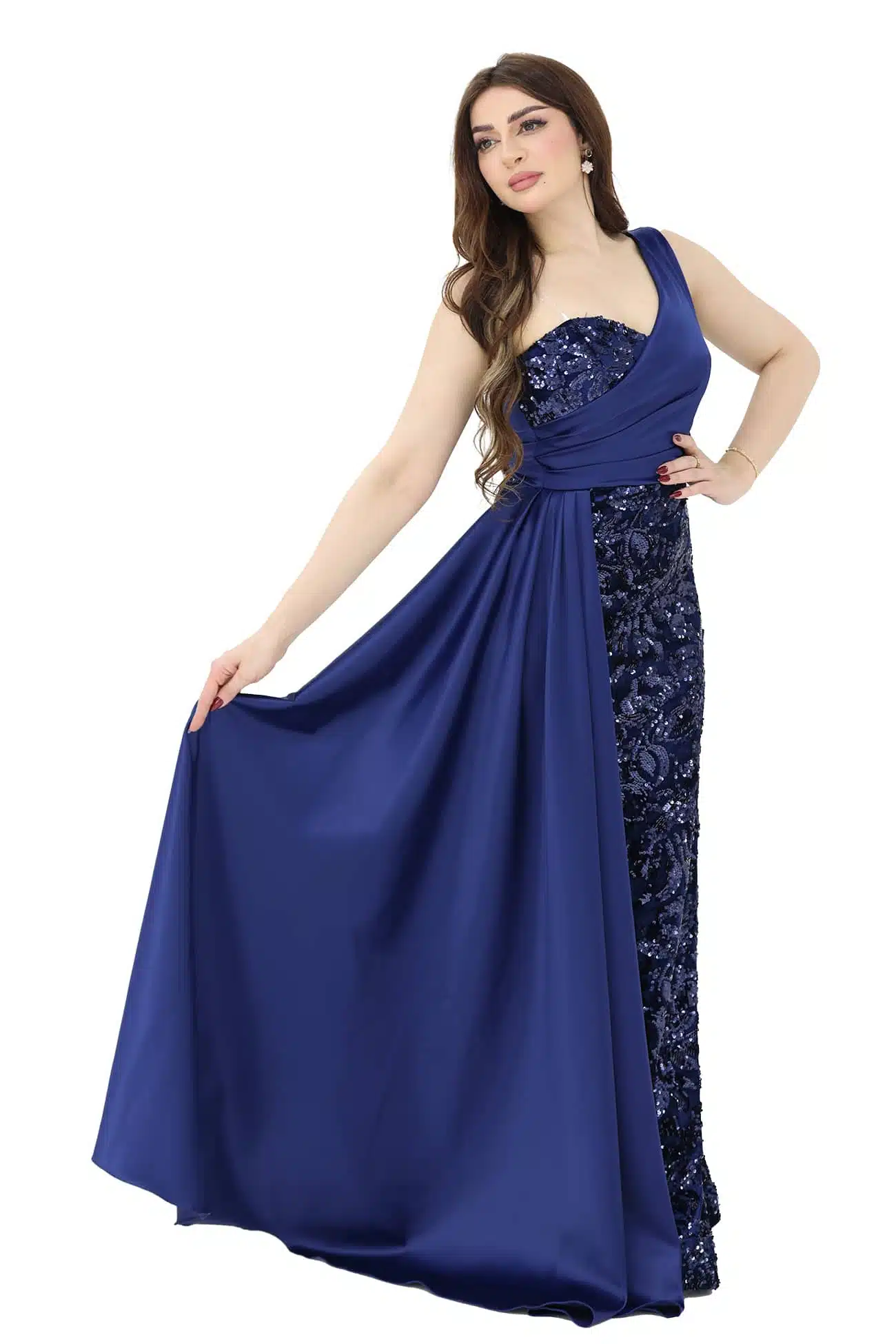 فستان شتوي ترتر بكتف واحد