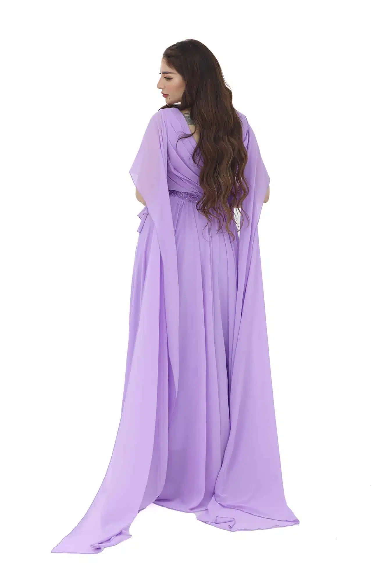 فستان سهرة راقي بأكمام شال فستان سهرة راقي بأكمام شال