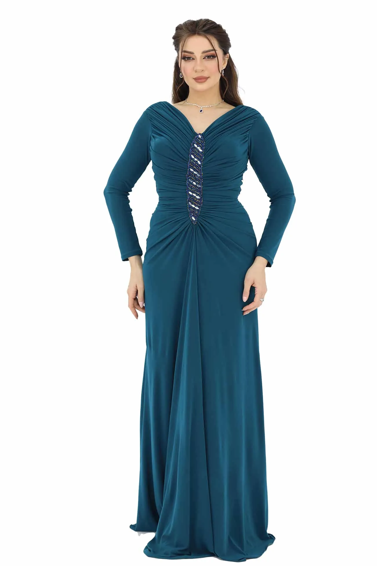 فستان ناعم بكم فخم – S-6, بترولي