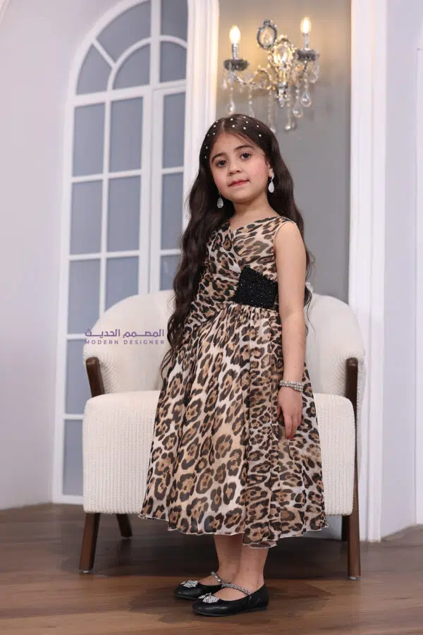 فستان بناتي ماكسي بطبعة تايجر
