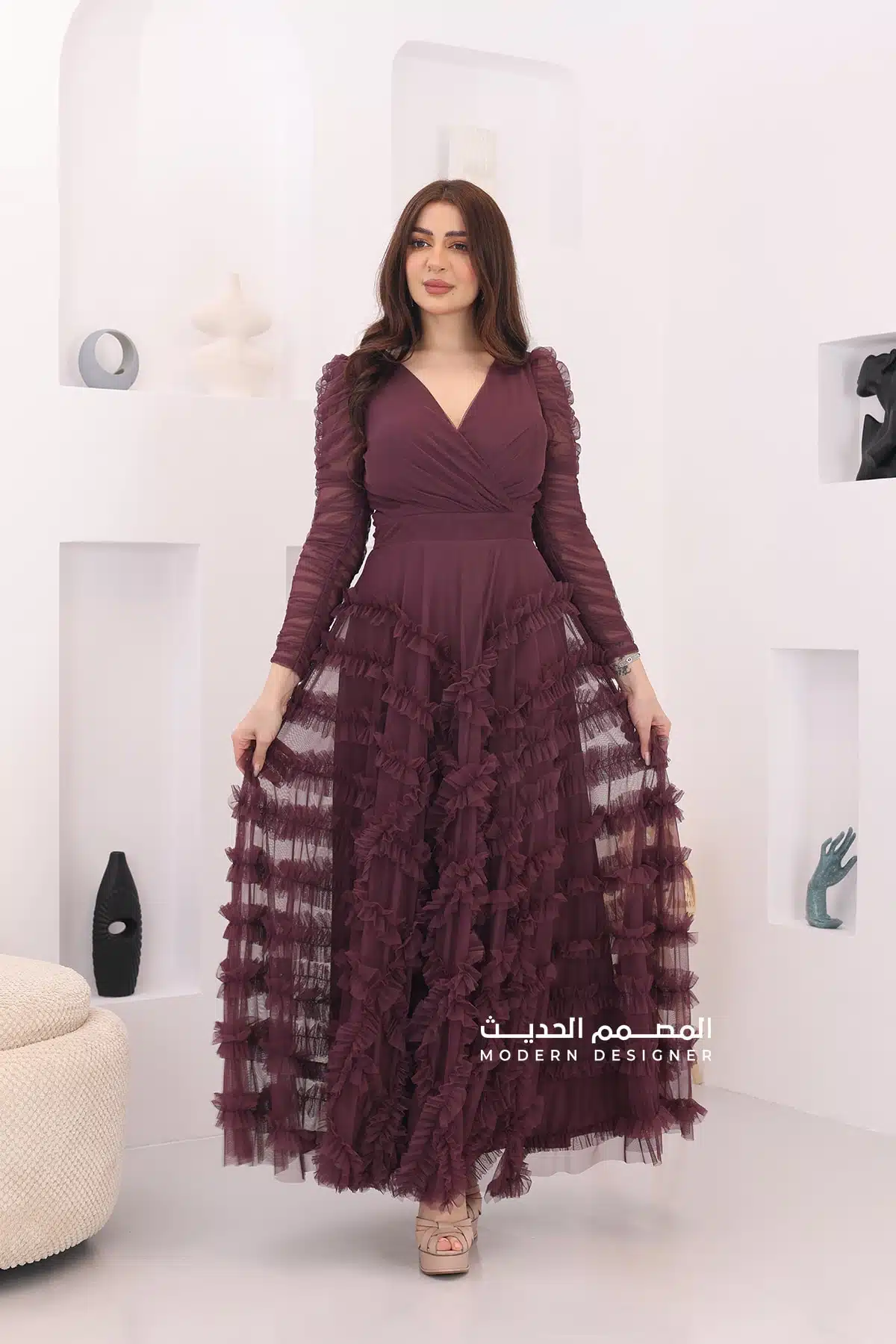 فستان سهرةفخم طبقات تل فستان سهرةفخم طبقات تل