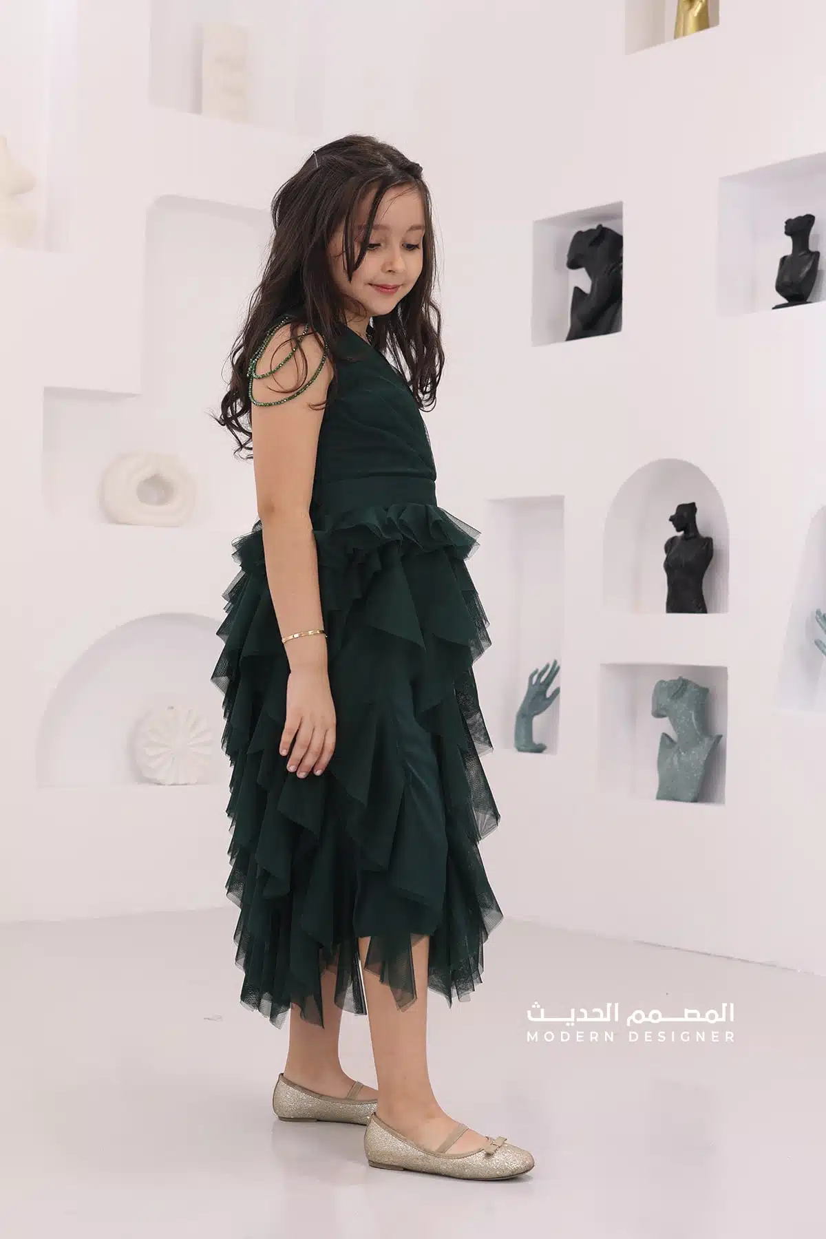 فستان بناتي تل طبقات فخمة
