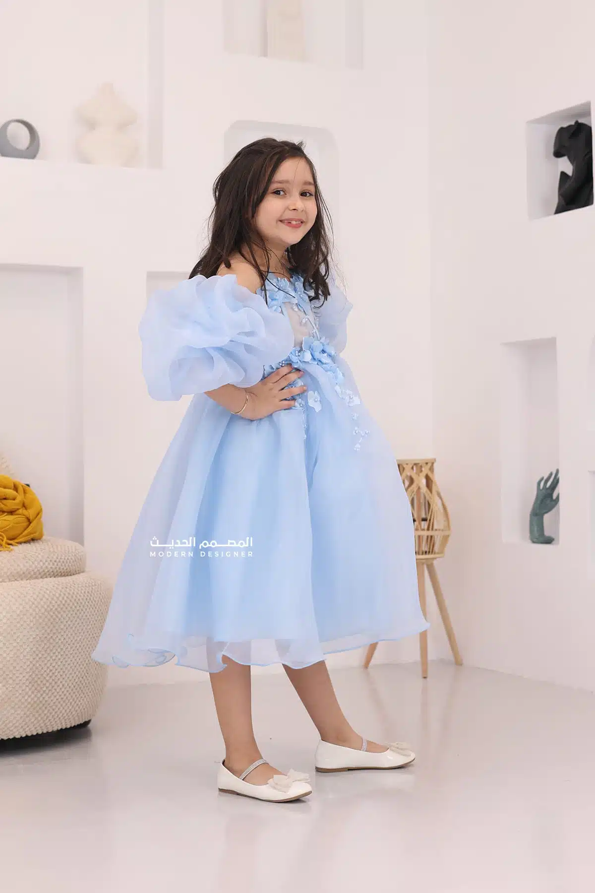 فستان بناتي فخم بأكمام بوف فستان بناتي فخم بأكمام بوف