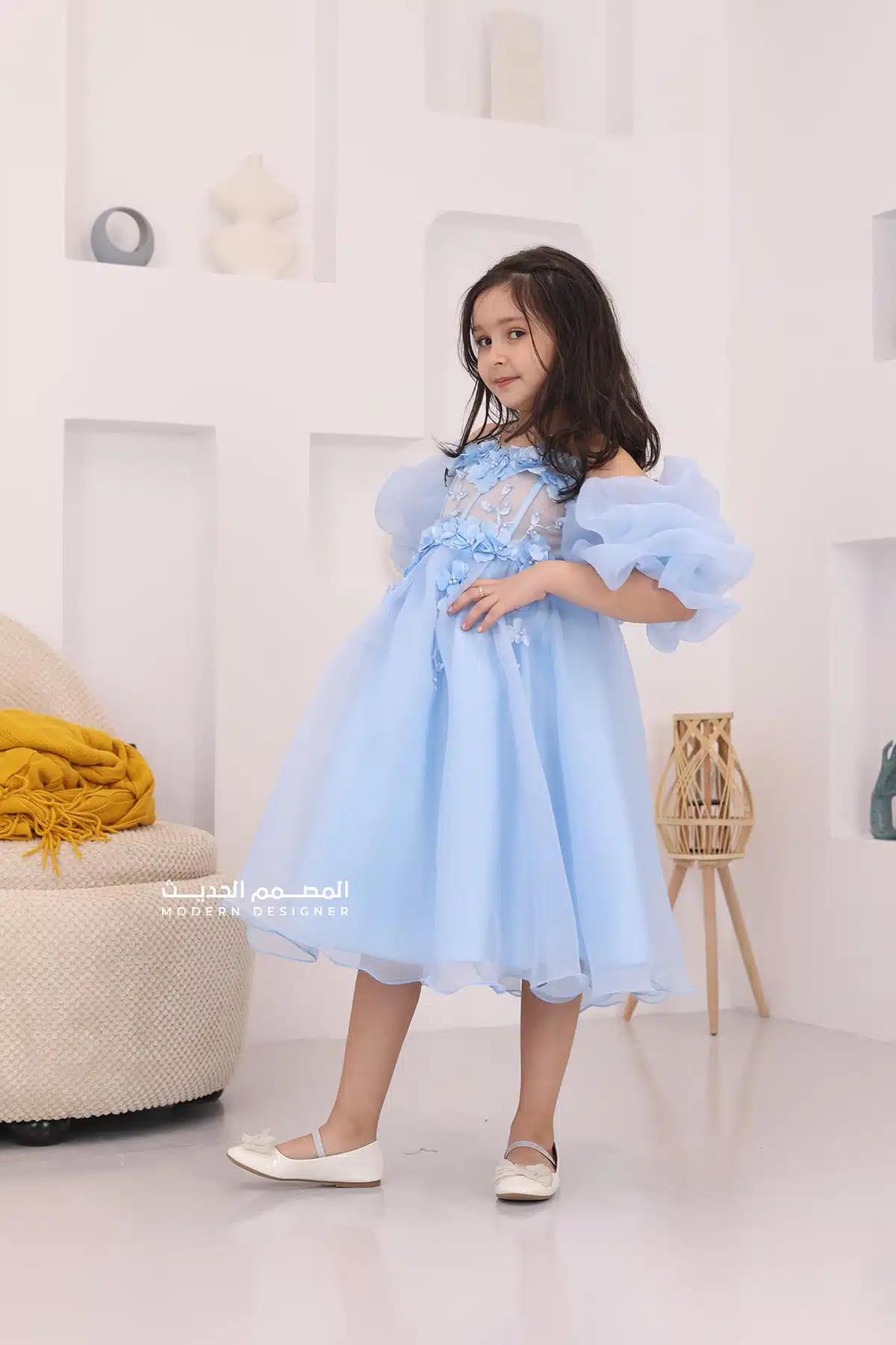 فستان بناتي فخم بأكمام بوف فستان بناتي فخم بأكمام بوف
