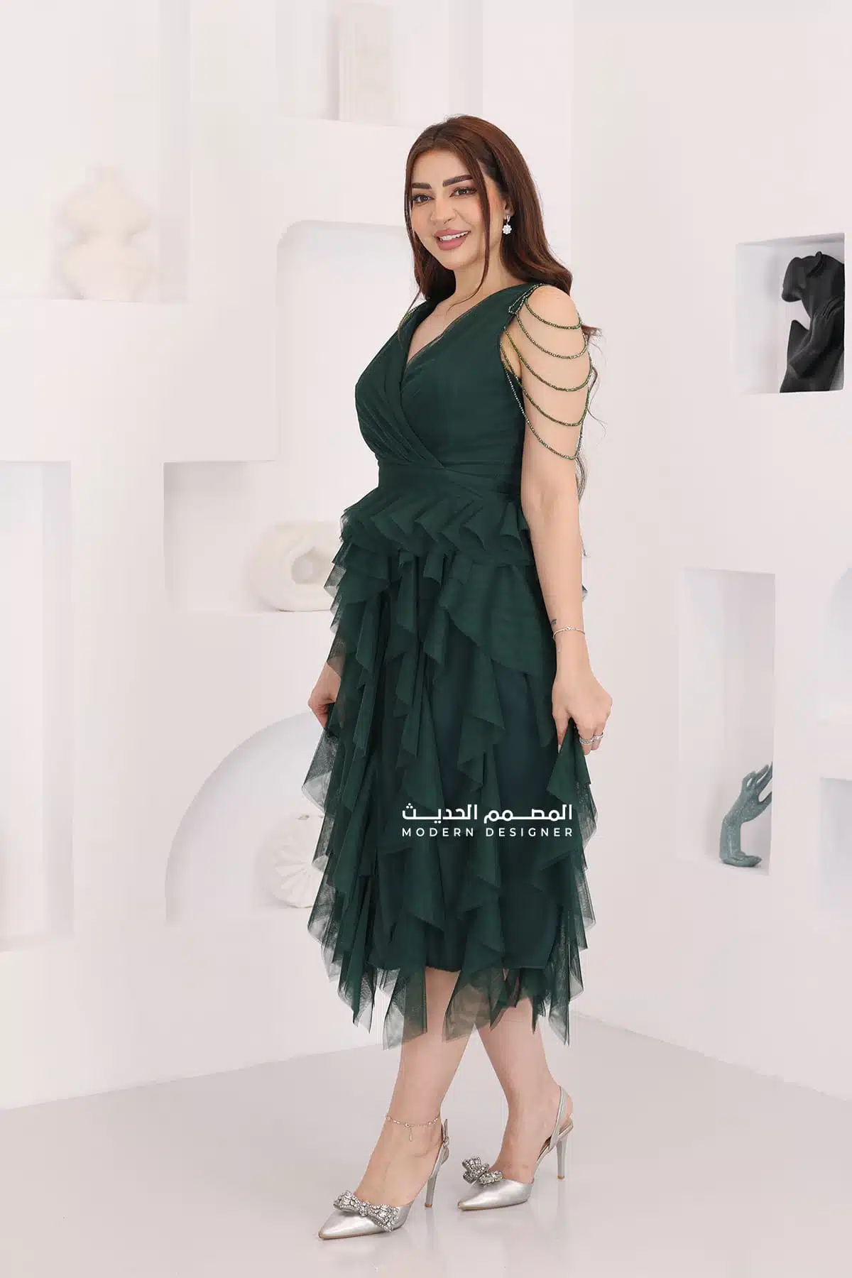 فستان ميدي فخم بطبقات تل ناعم 