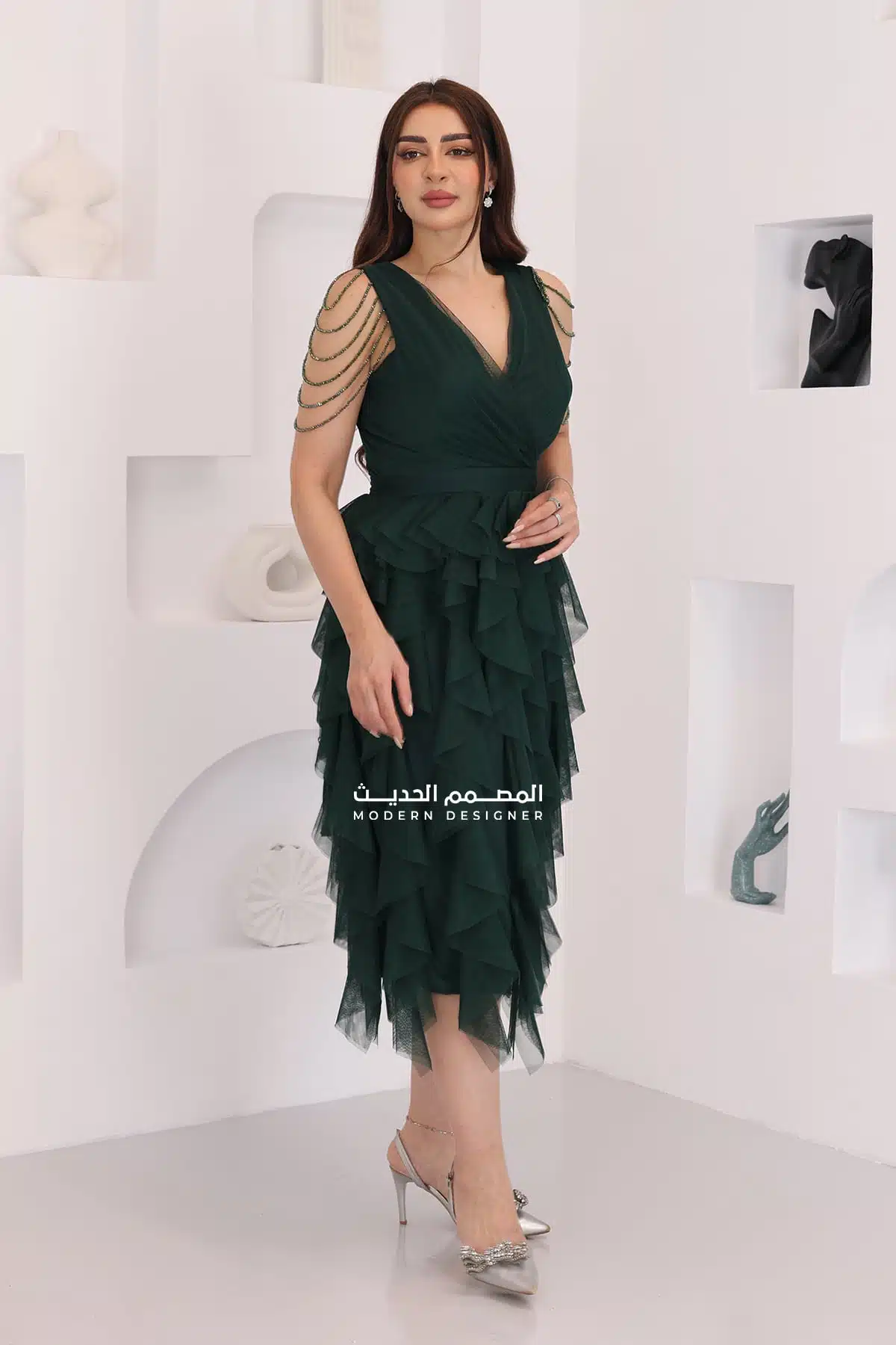 فستان ميدي فخم بطبقات تل ناعم 