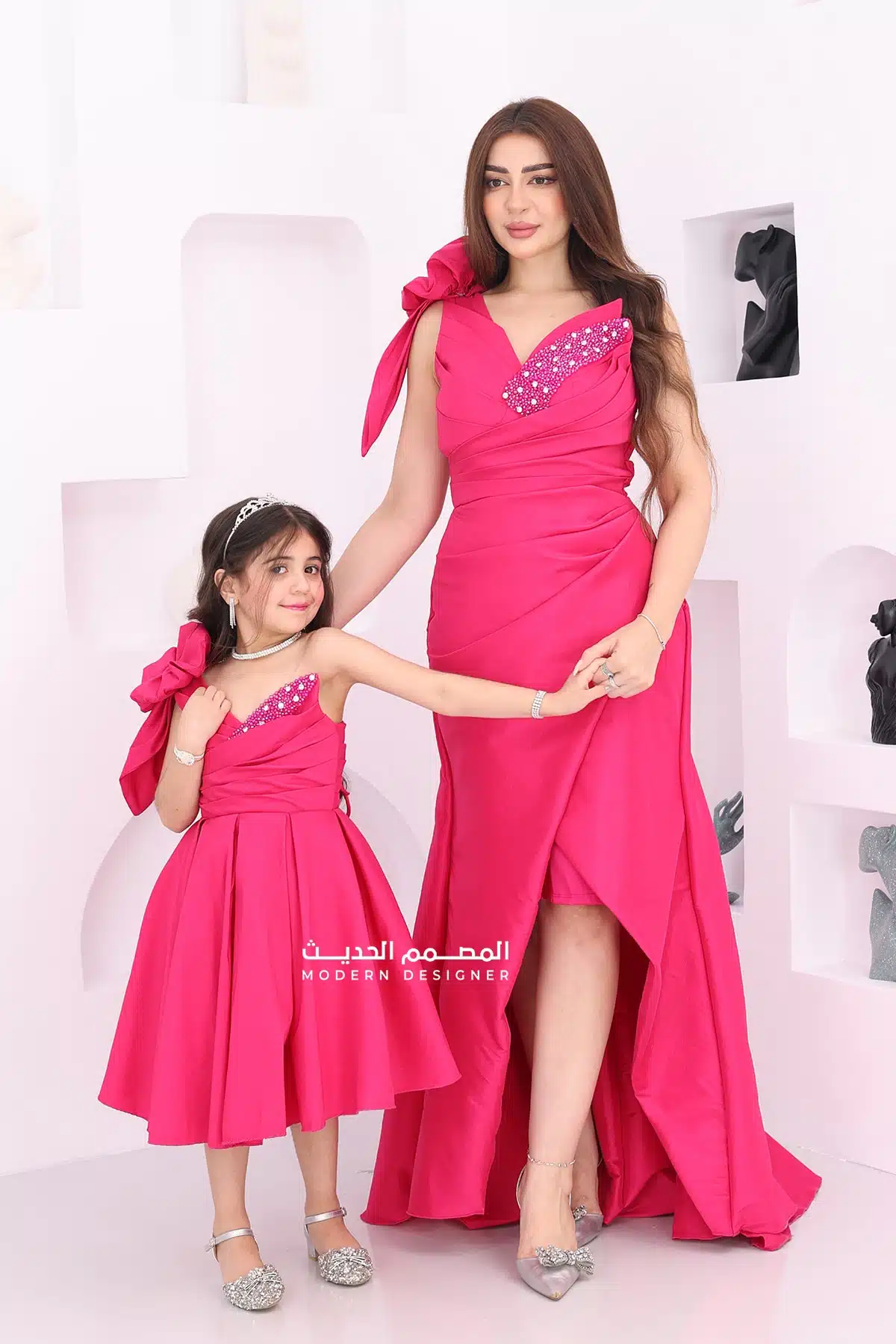 فستان بناتي انيق بفيونكة بالكتف