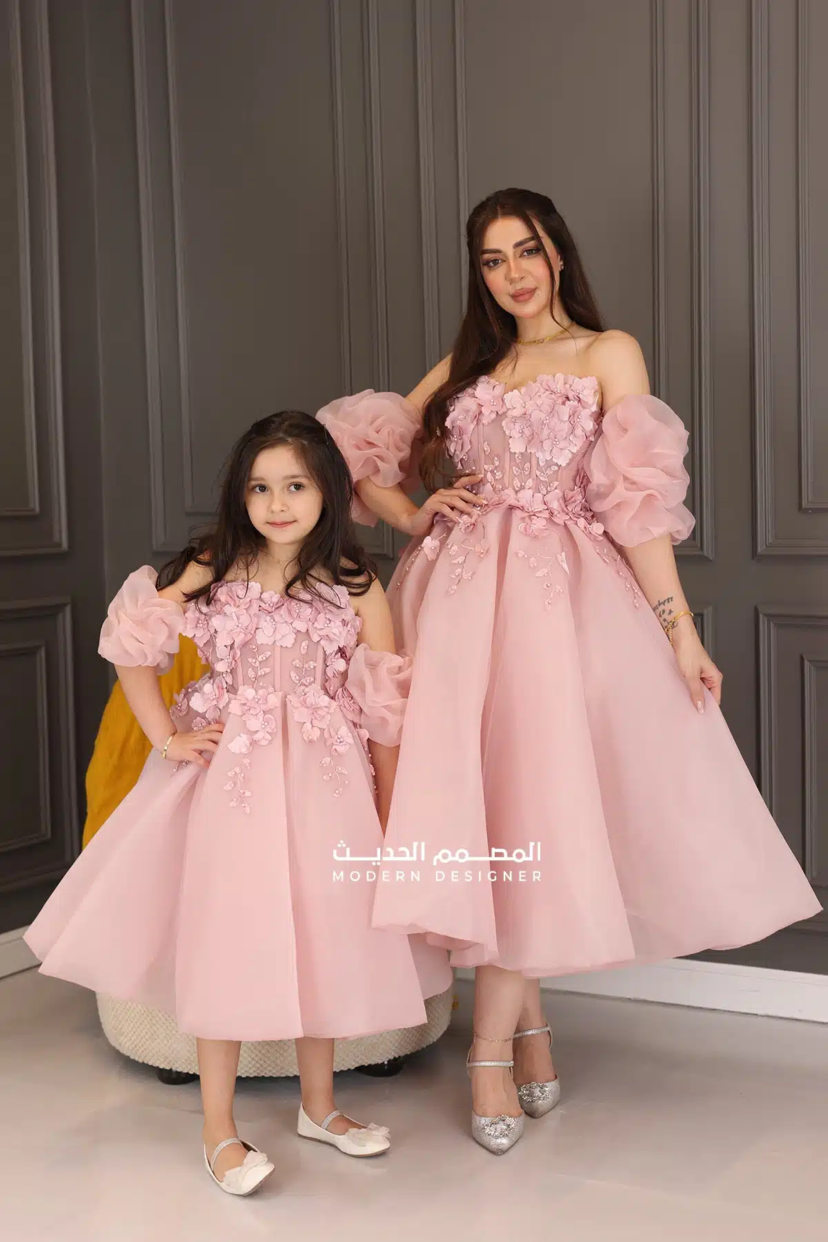 فستان بناتي فخم بأكمام بوف فستان بناتي فخم بأكمام بوف