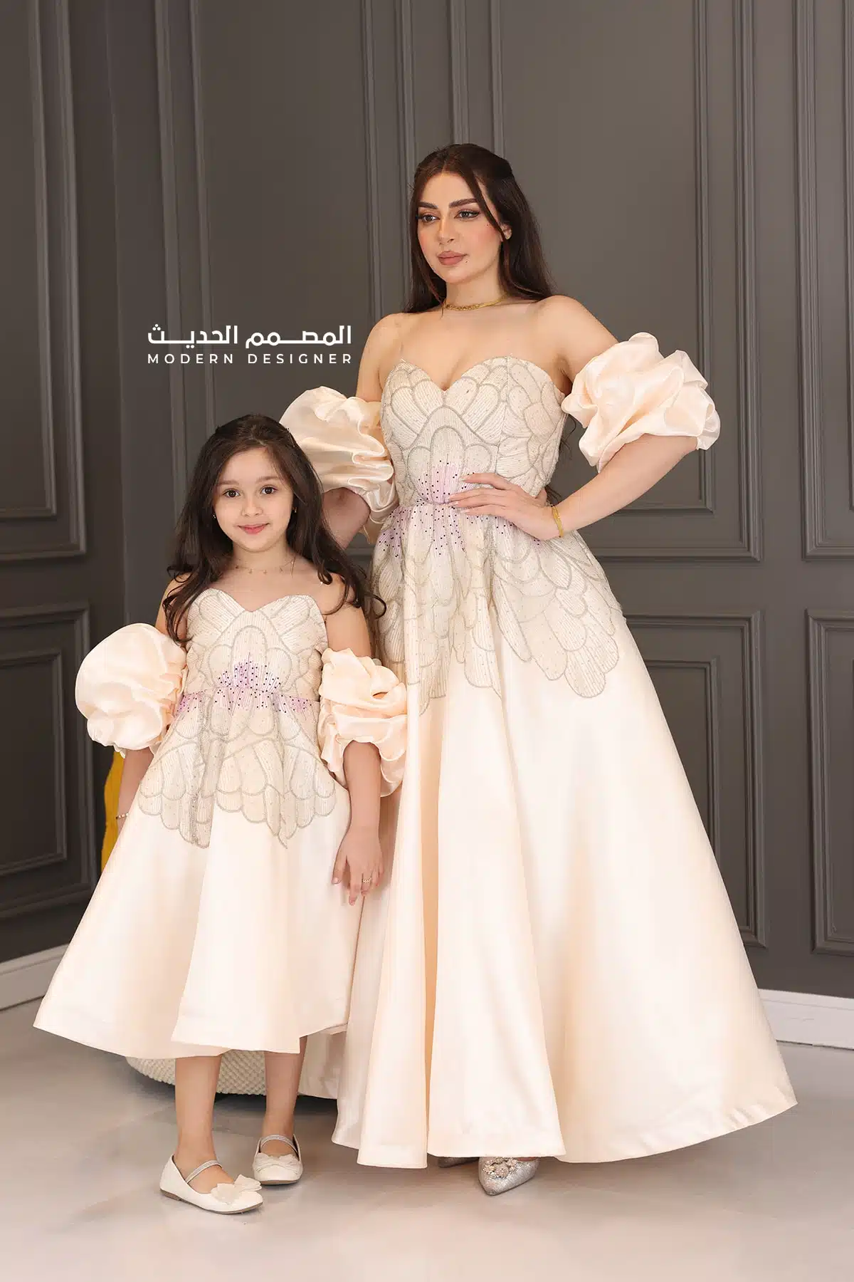 فستان بناتي راقي بأكمام بوف فستان بناتي راقي بأكمام بوف