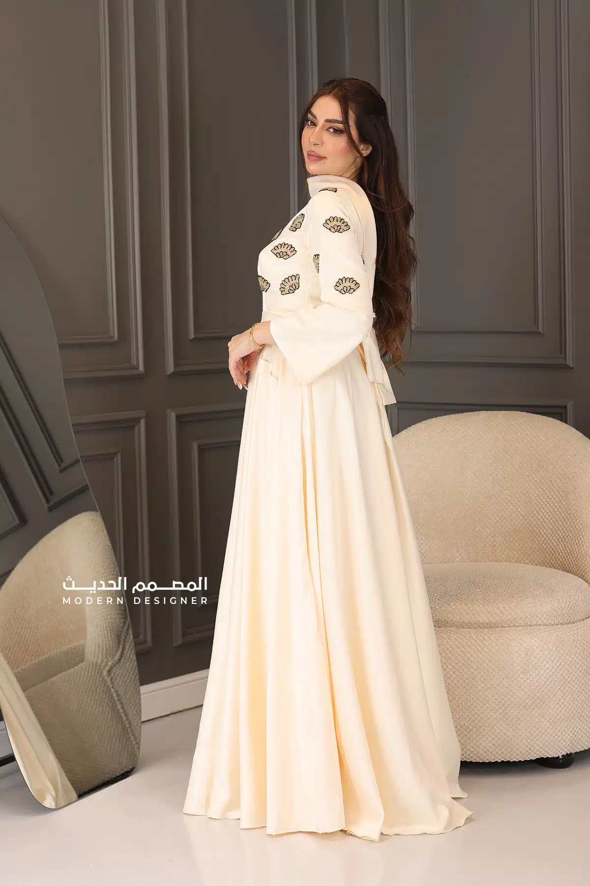 فستان ناعم بيج طويل