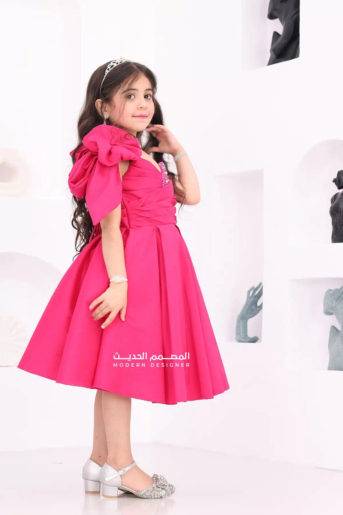 فستان بناتي انيق بفيونكة بالكتف