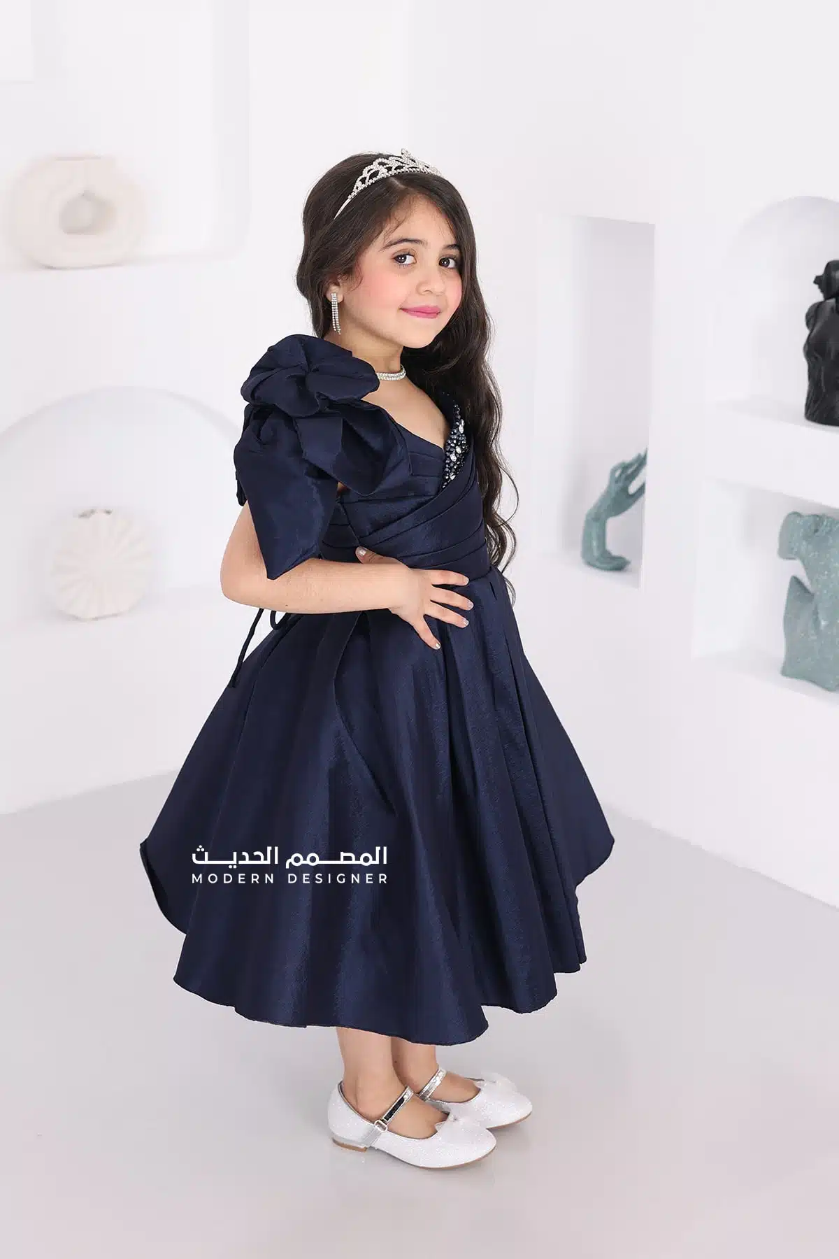 فستان بناتي انيق بفيونكة بالكتف