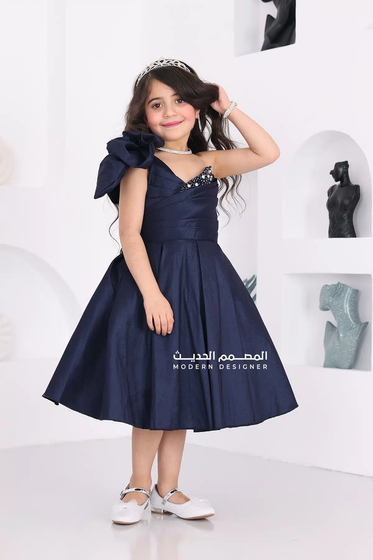 فستان بناتي انيق بفيونكة بالكتف