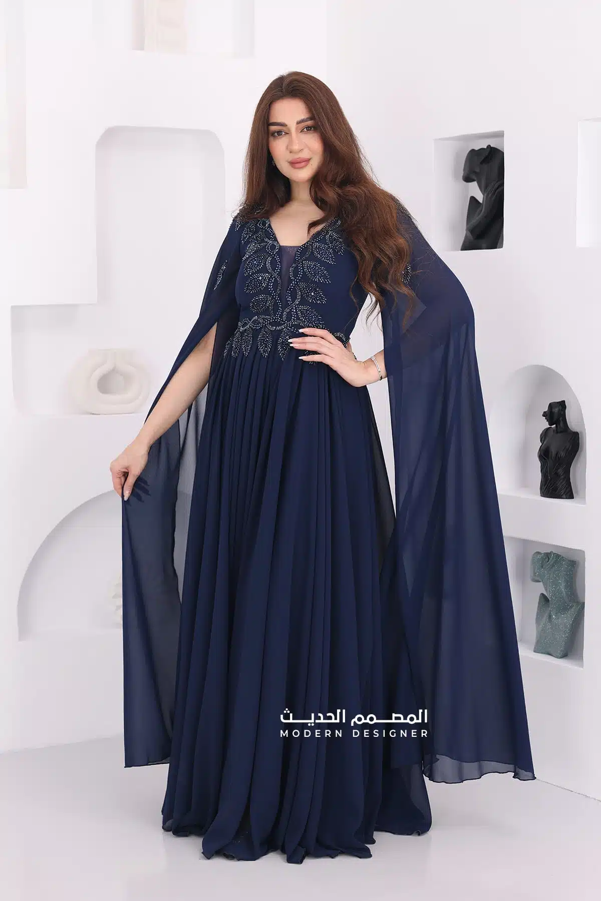 فستان سهرة شيفون فخم أكمام كيب