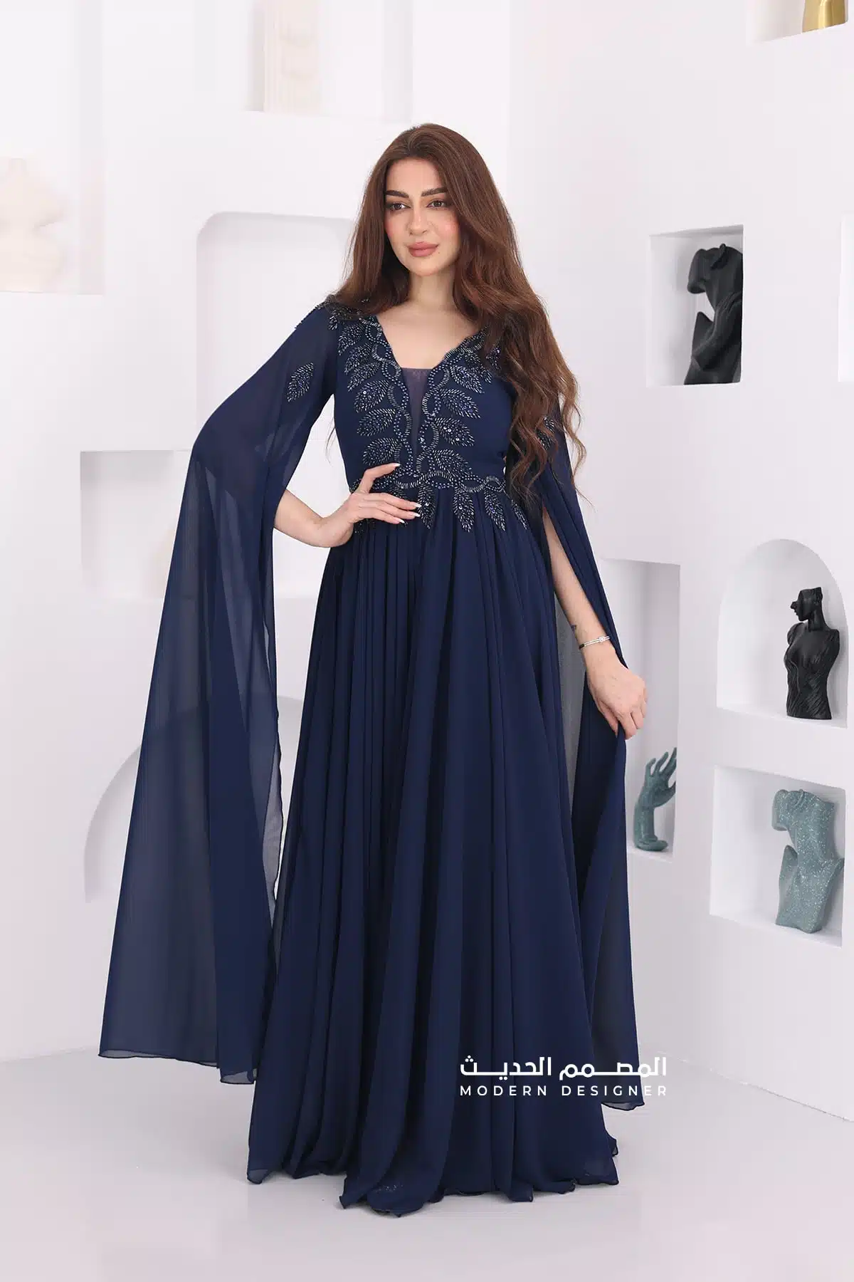 فستان سهرة شيفون فخم أكمام كيب