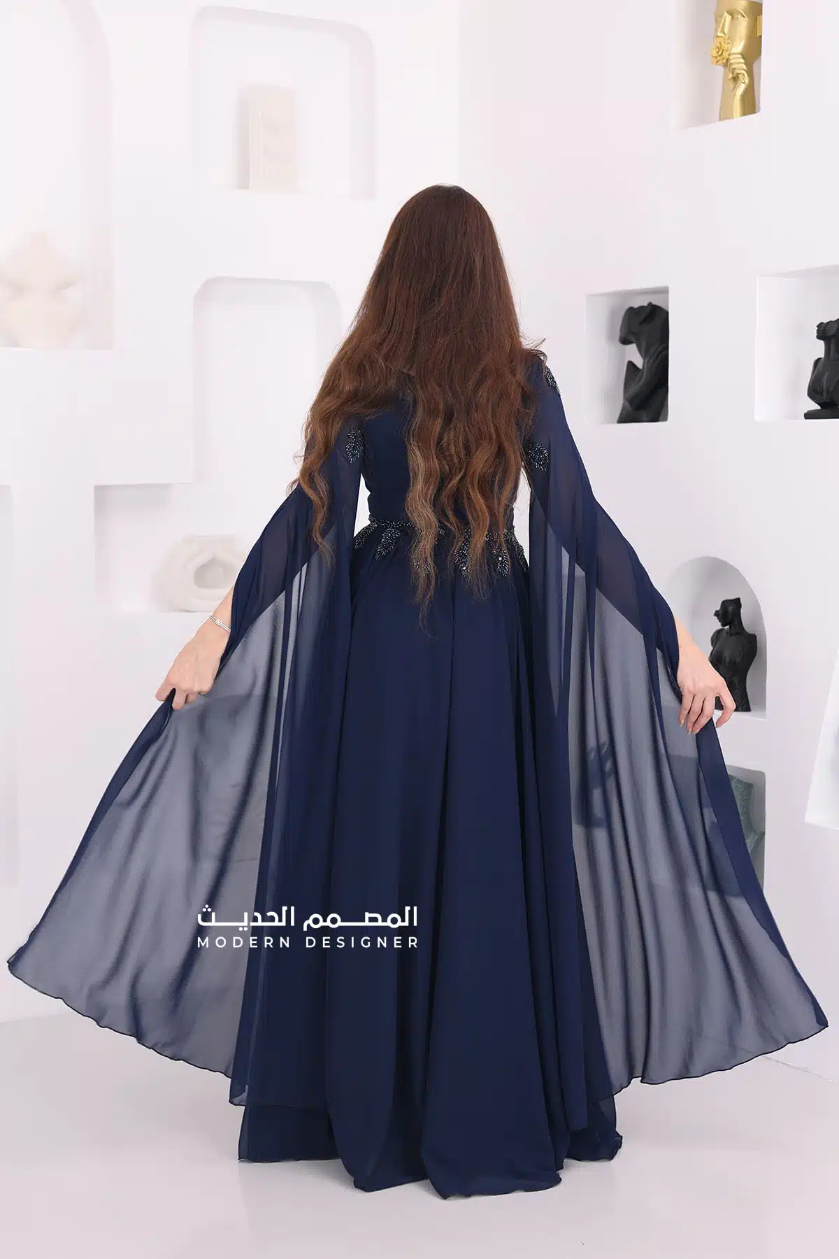 فستان سهرة شيفون فخم أكمام كيب