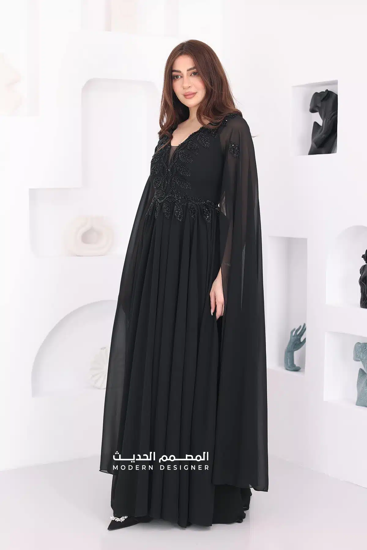 فستان سهرة شيفون فخم أكمام كيب