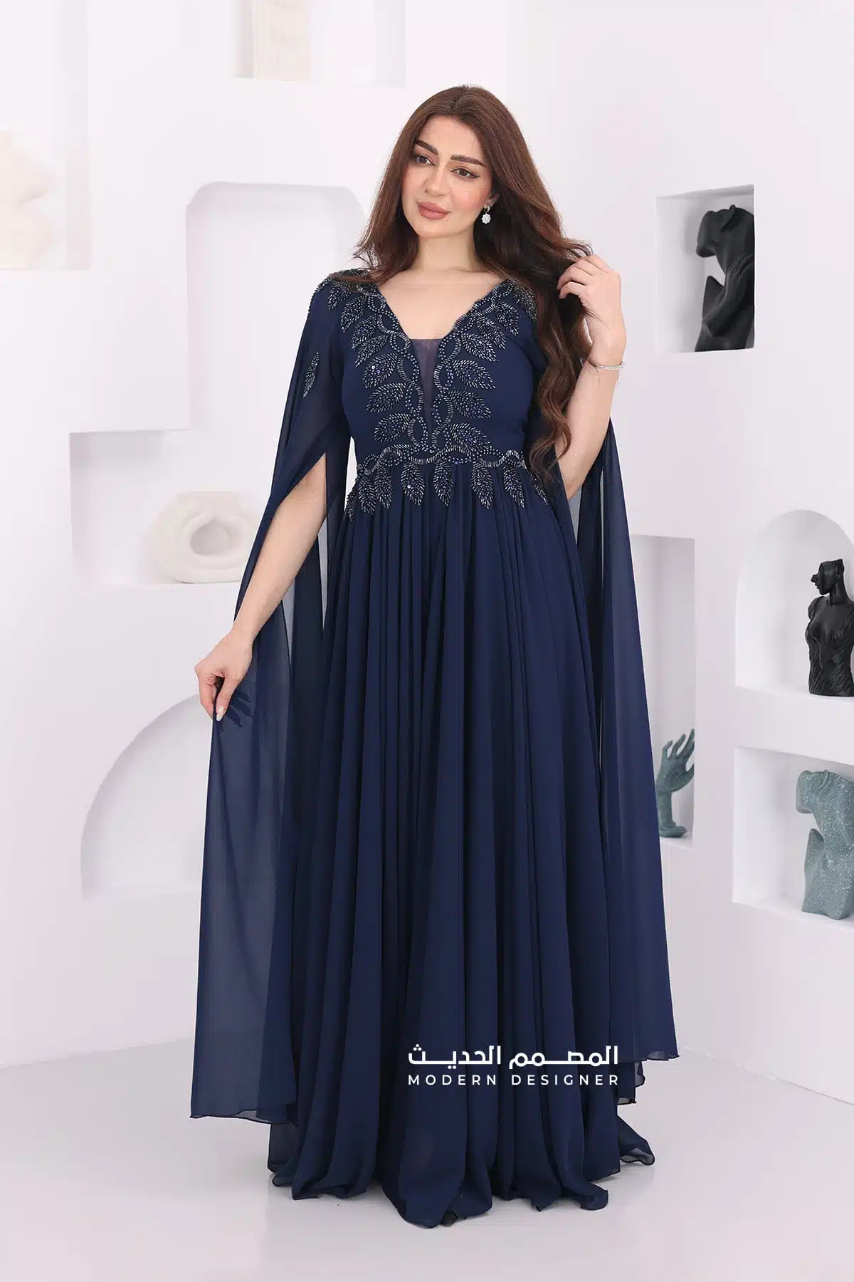 فستان سهرة شيفون فخم أكمام كيب