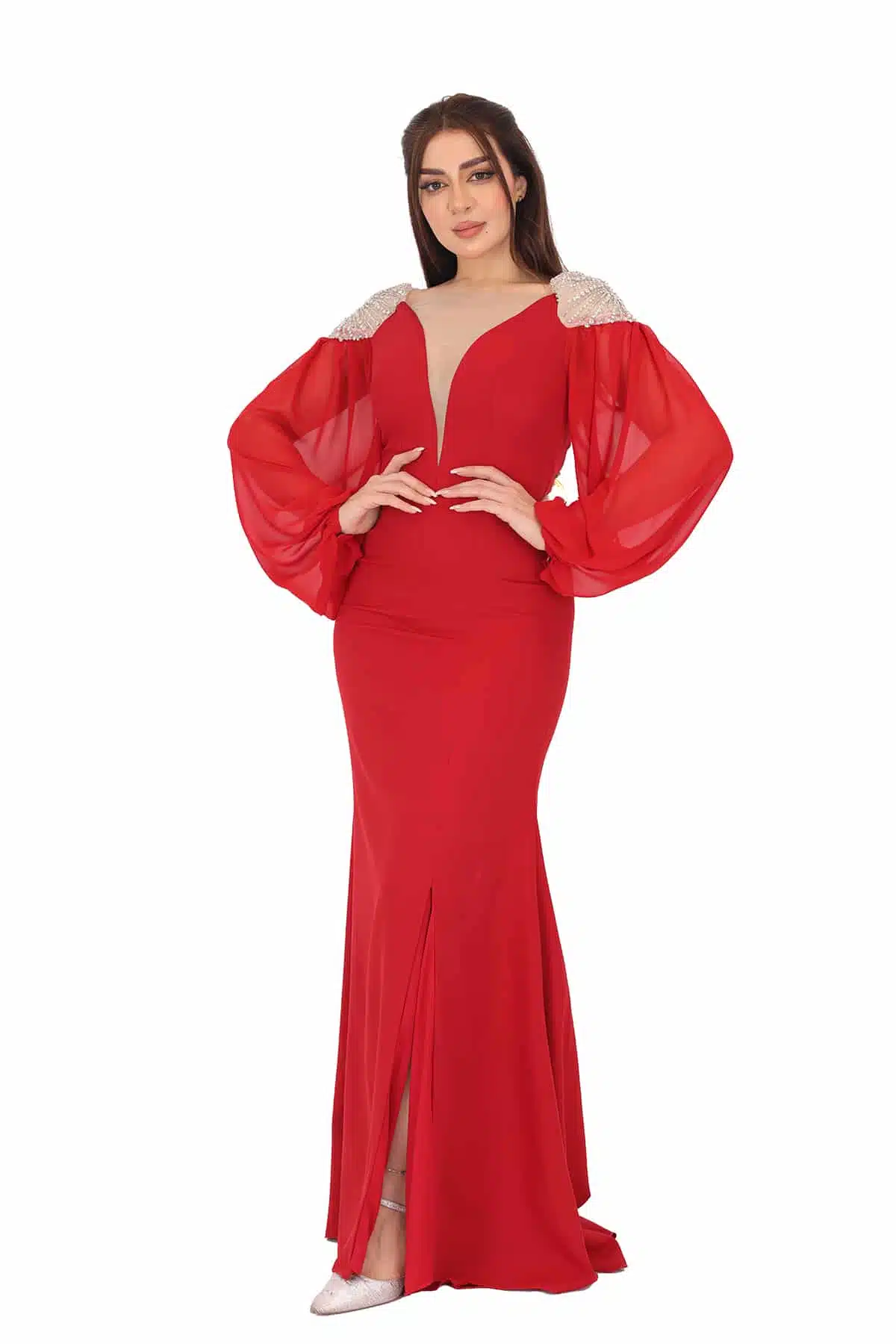 فستان مناسبات بأكمام شيفون فستان مناسبات بأكمام شيفون