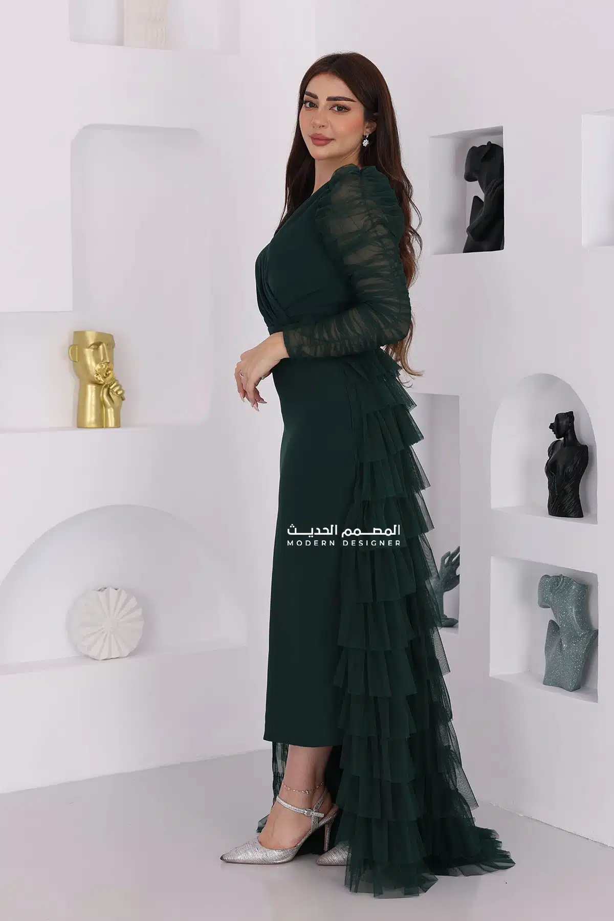 فستان ميدي زيتي فخم فستان ميدي زيتي فخم