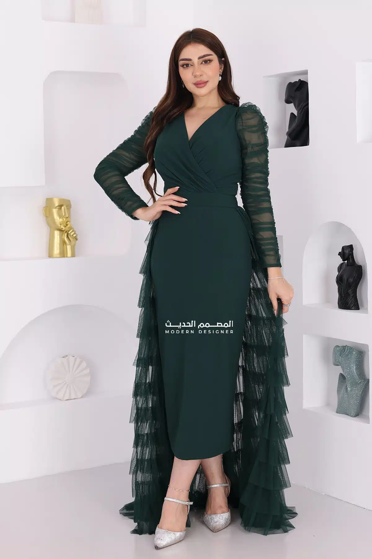 فستان ميدي زيتي فخم فستان ميدي زيتي فخم