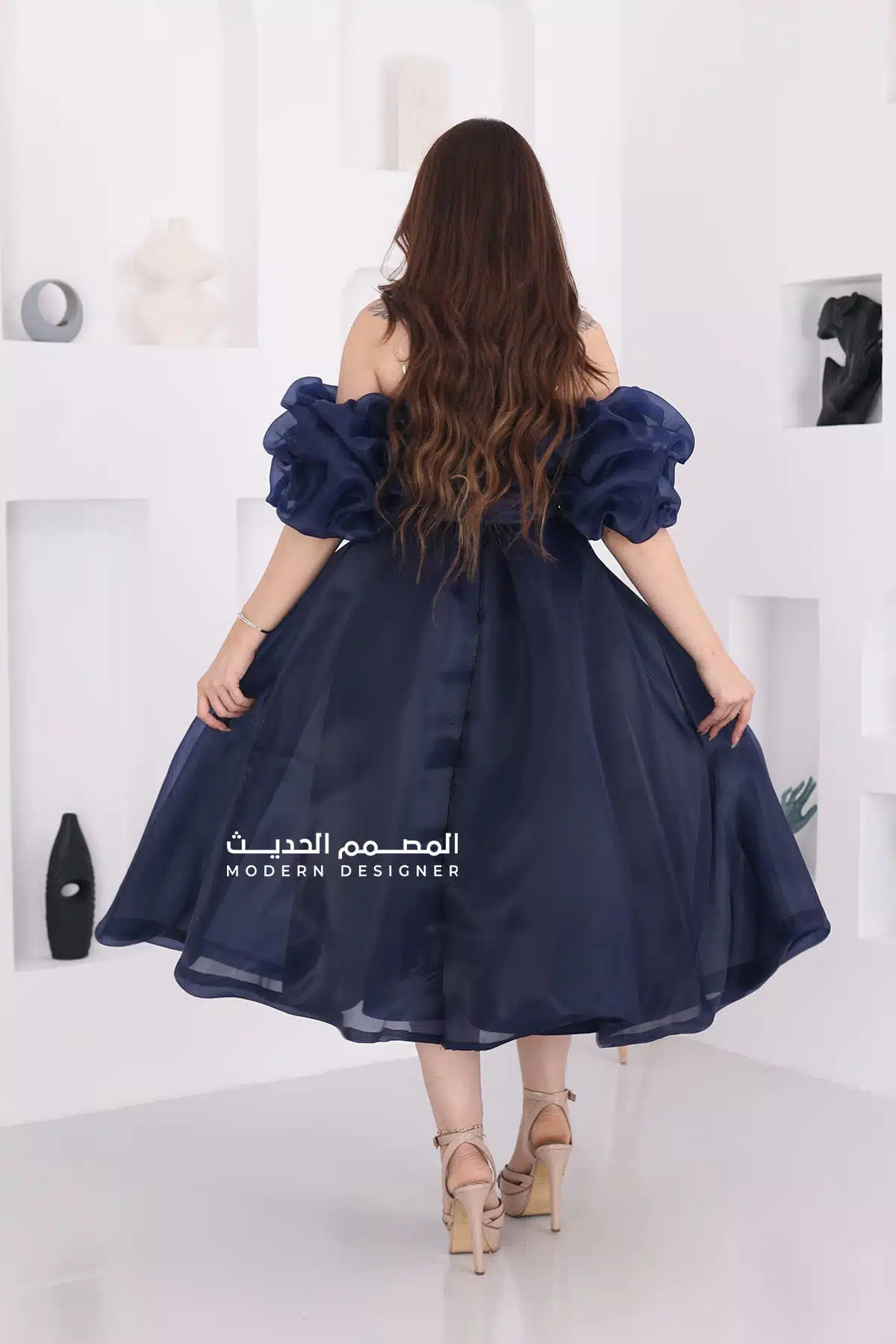 فستان ميدي سهرة بتطريز راقي