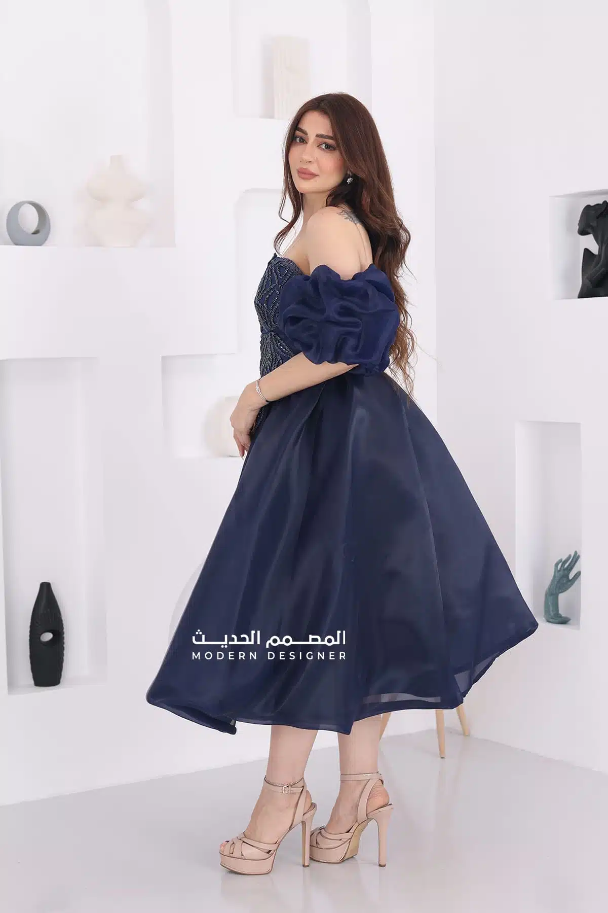 فستان ميدي سهرة بتطريز راقي