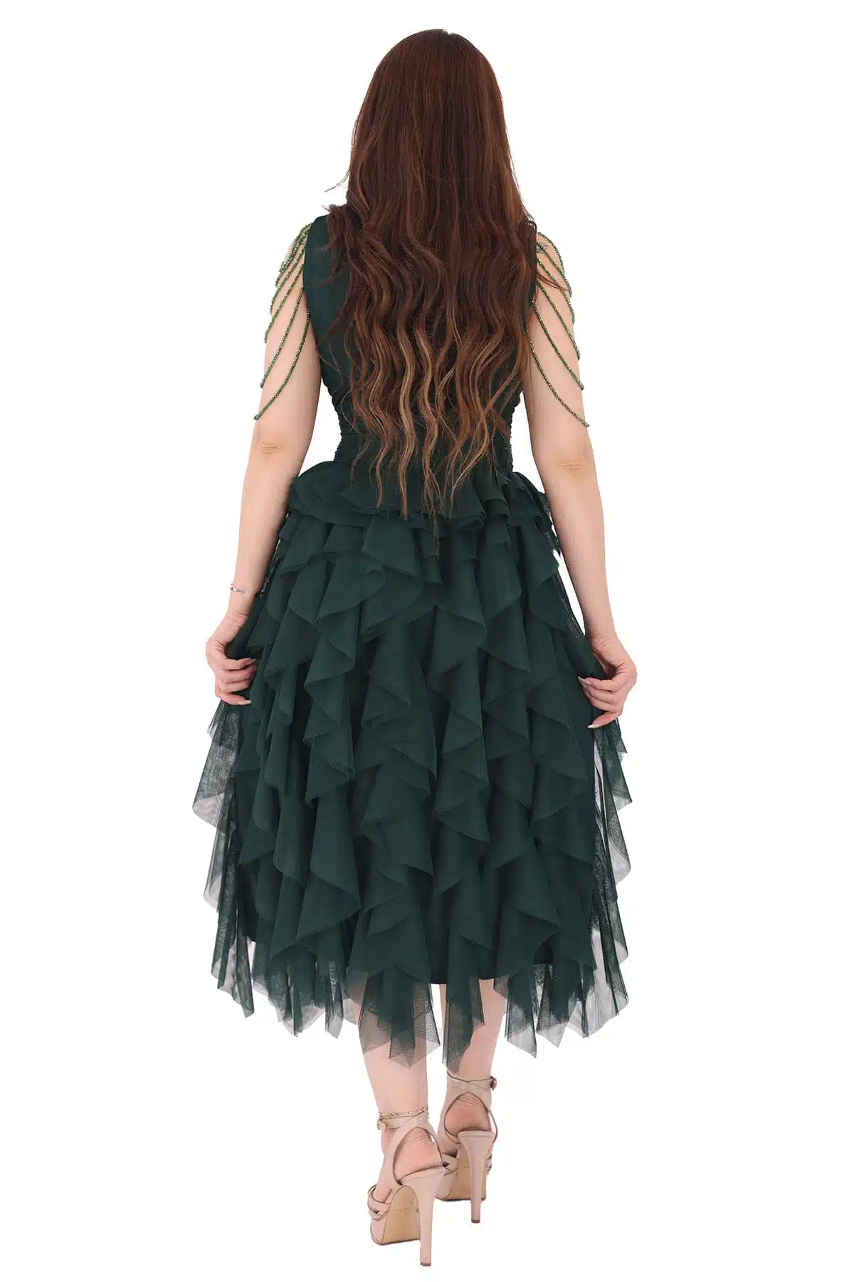 فستان ميدي فخم بطبقات تل ناعم 