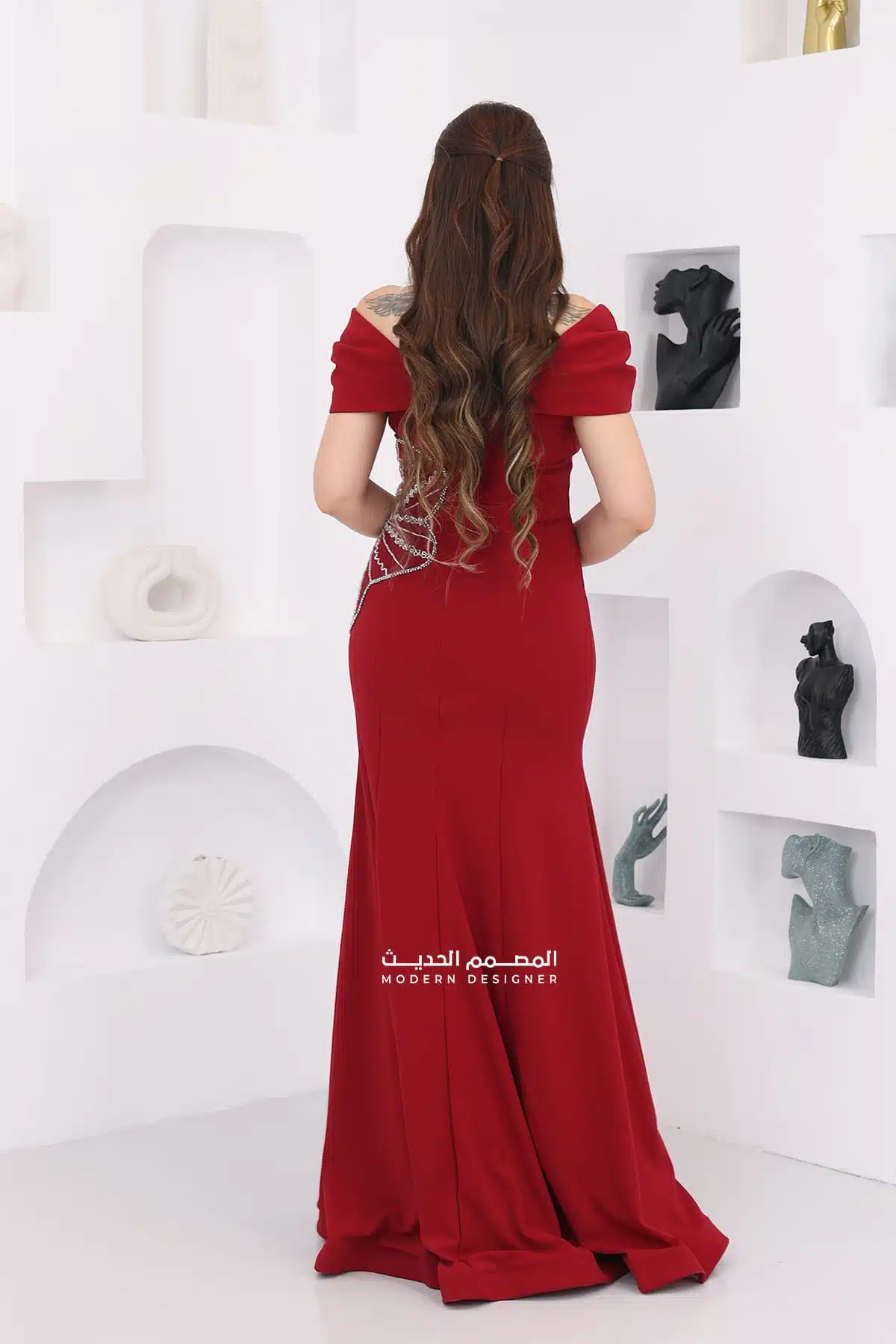 فستان سهرة بأكمام اوف شولدر أنيقة فستان سهرة بأكمام اوف شولدر أنيقة