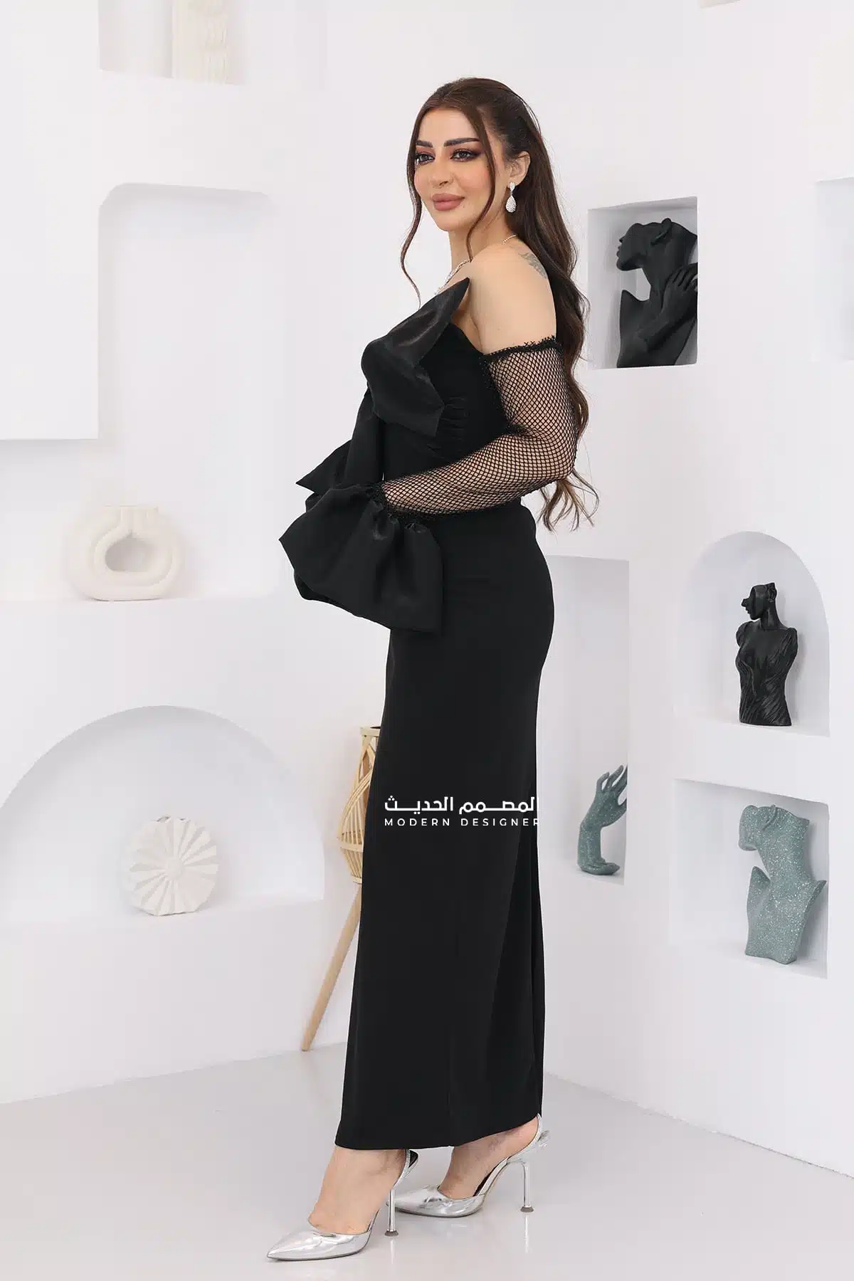 فستان سهرة بفيونكة راقية على الصدر فستان سهرة بفيونكة راقية على الصدر
