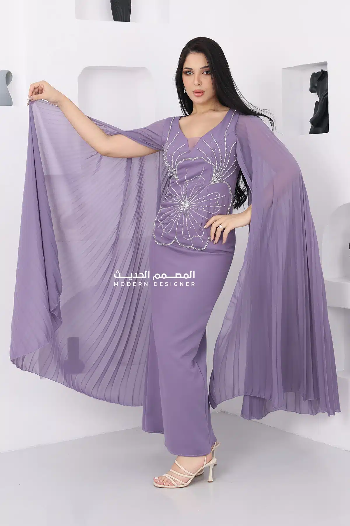 فستان سواريه بأكمام منديل فخمة – موف, S-6