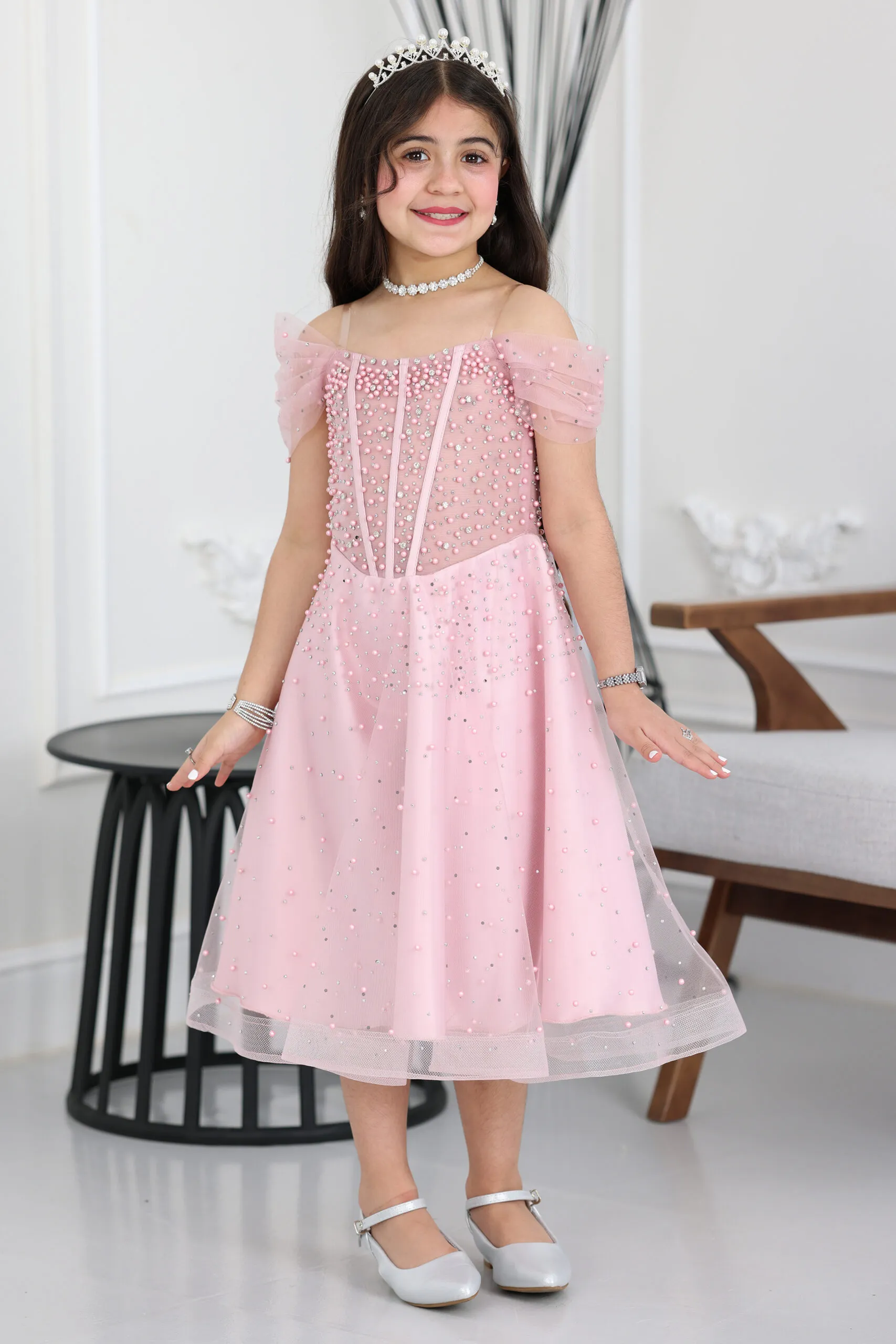 فستان بناتي لؤلؤ فخم