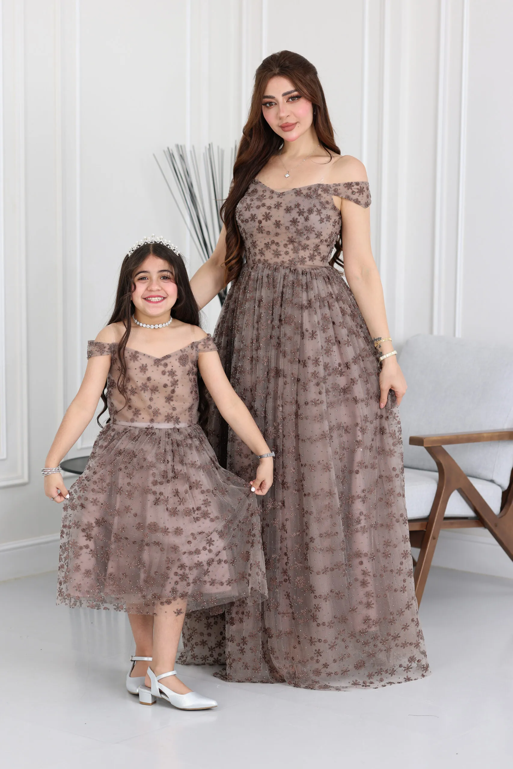 فستان بناتي سهرة كتف