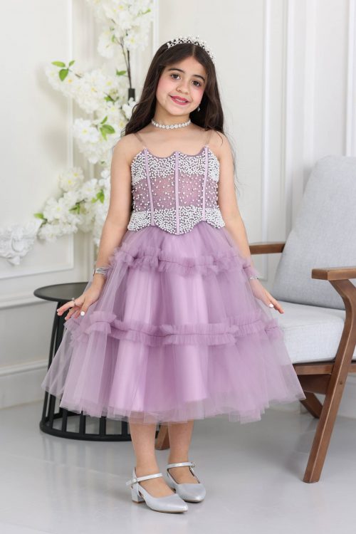 فستان بناتي طبقات تل