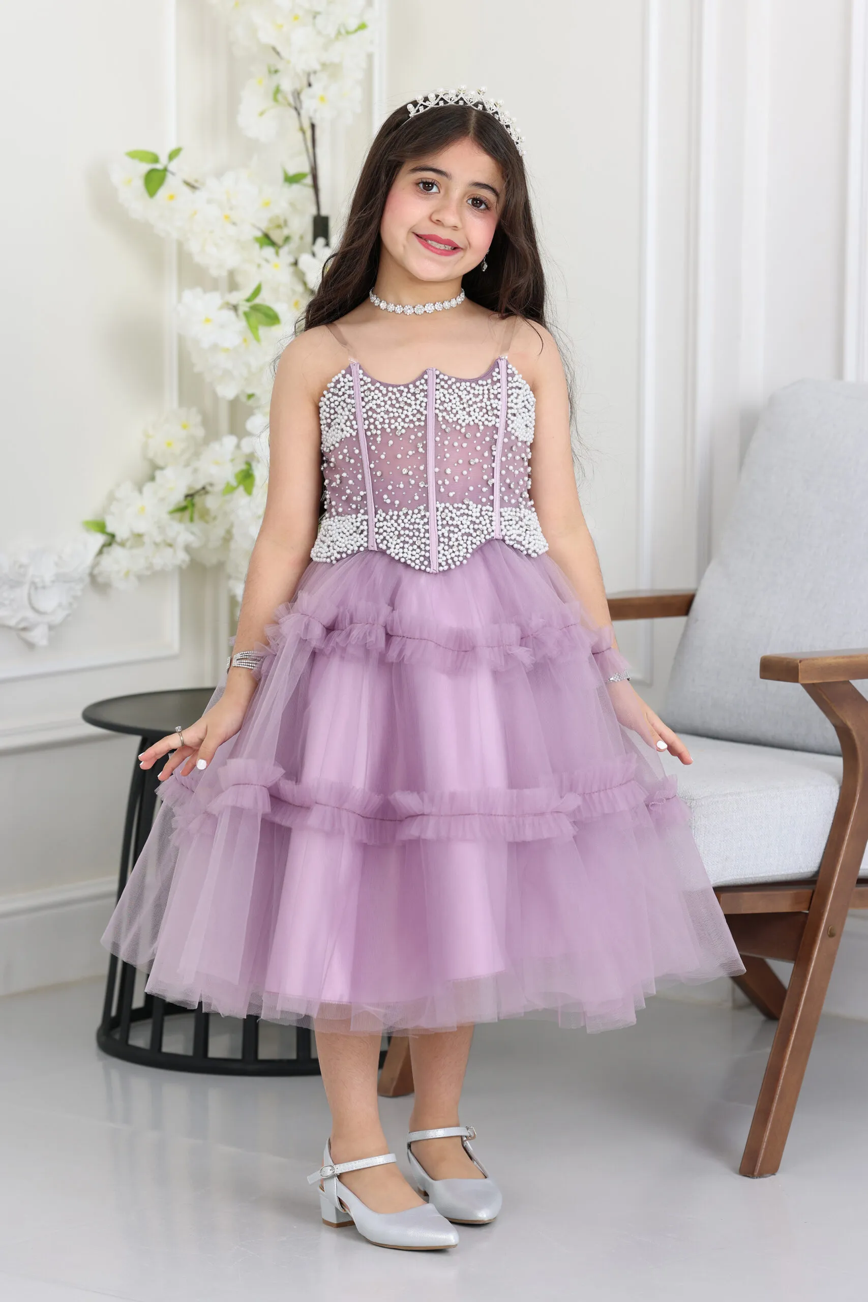 فستان بناتي طبقات تل