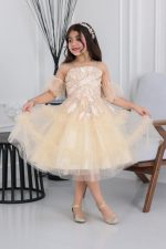 فستان بناتي تل كتف نازل