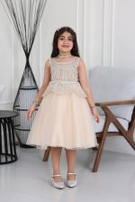 فستان بناتي تطريز لؤلؤ