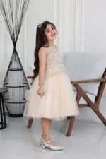 فستان بناتي تطريز لؤلؤ