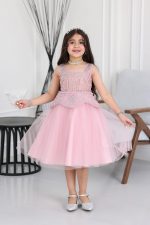 فستان بناتي تطريز لؤلؤ