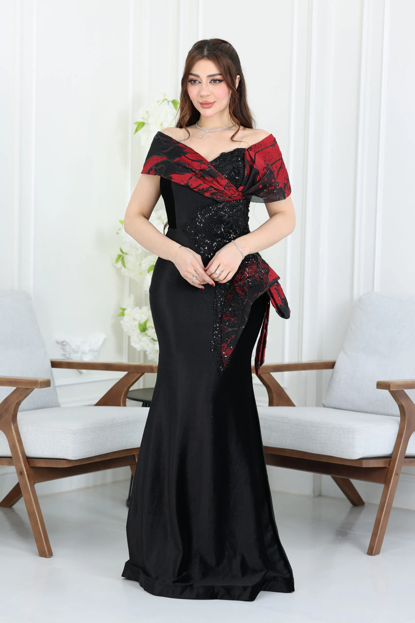 فستان مخمل ملكي طويل