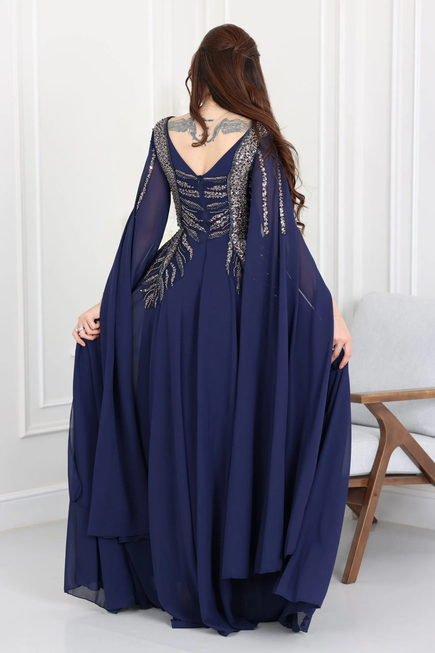 فستان سهره بأكمام شيفون