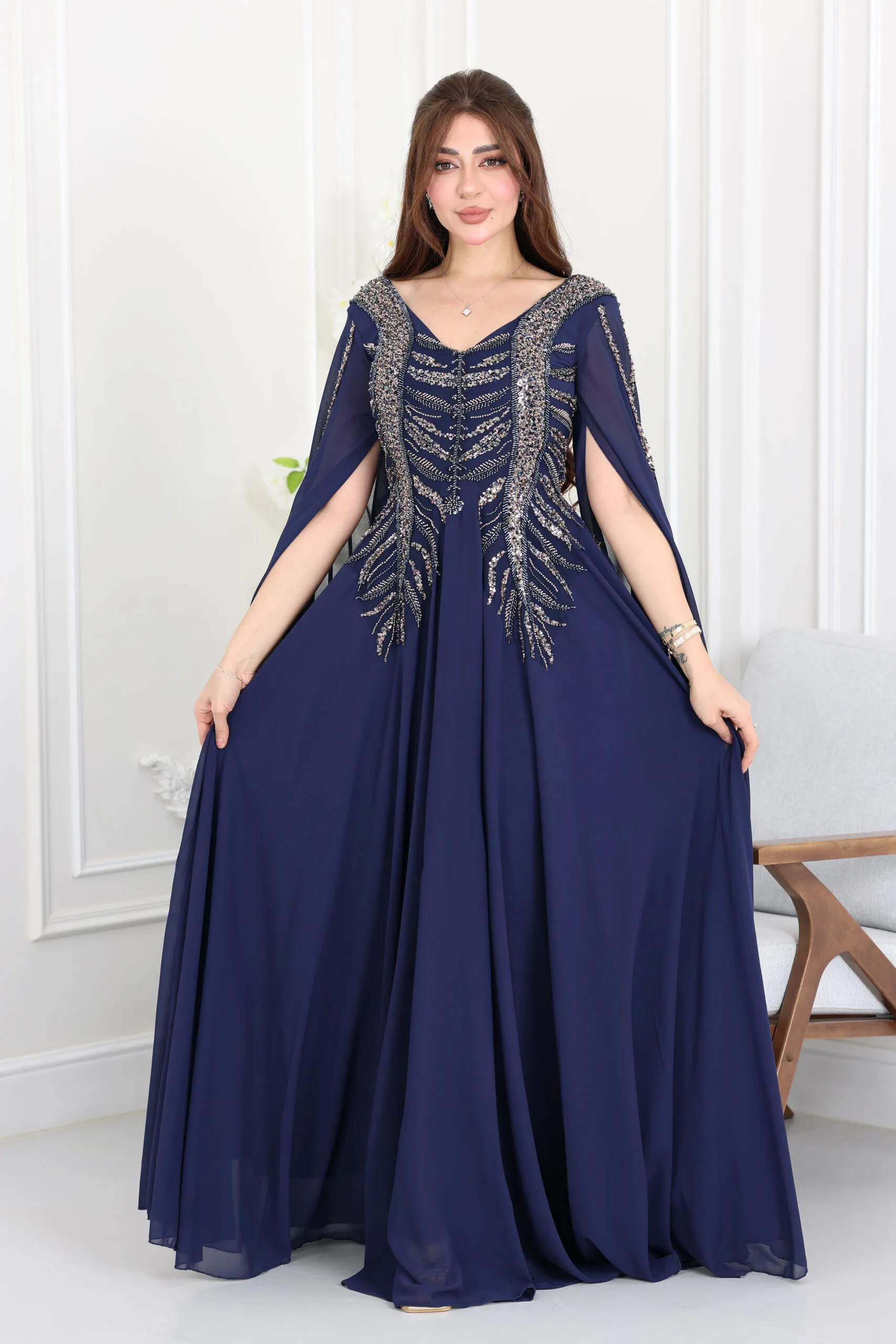 فستان سهره بأكمام شيفون