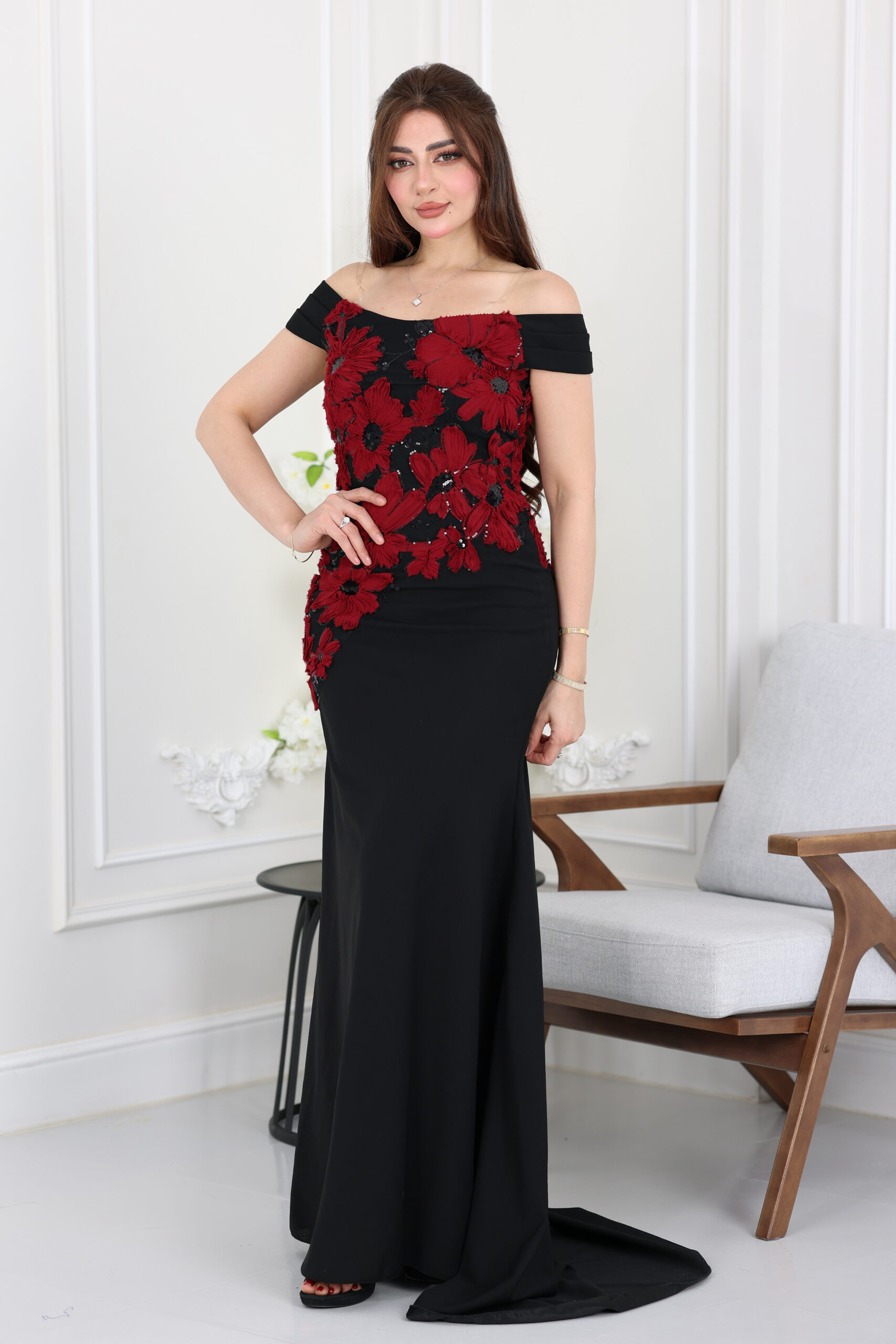 Fustan Sahrat Awf Shuldar Aniq فستان سهرة اوف شولدر انيق