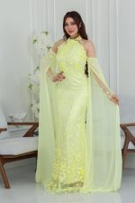 فستان سهرة بتطريز ورود بارز