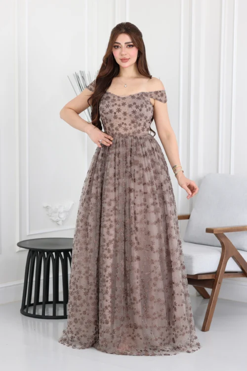 فستان سهرة فخم مطرز كتف