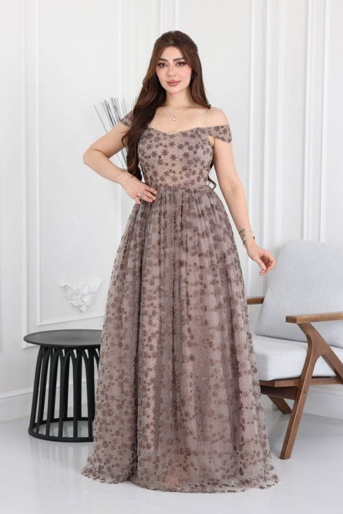 فستان سهرة فخم مطرز كتف