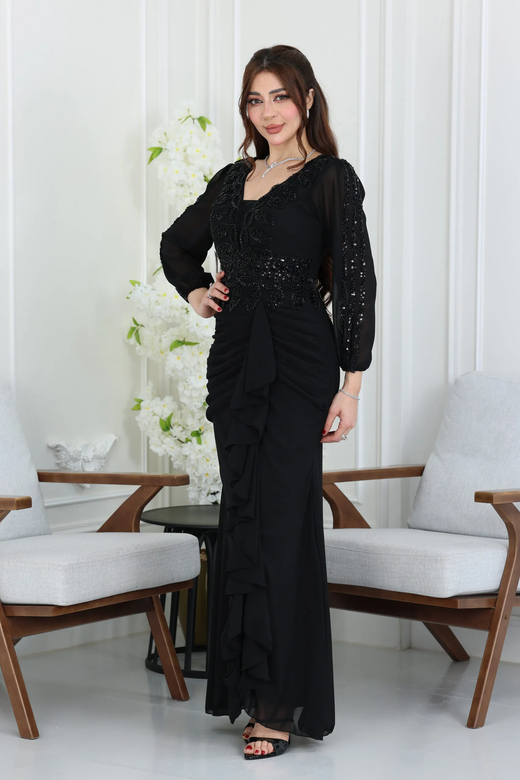 فستان سهرة كم طويل