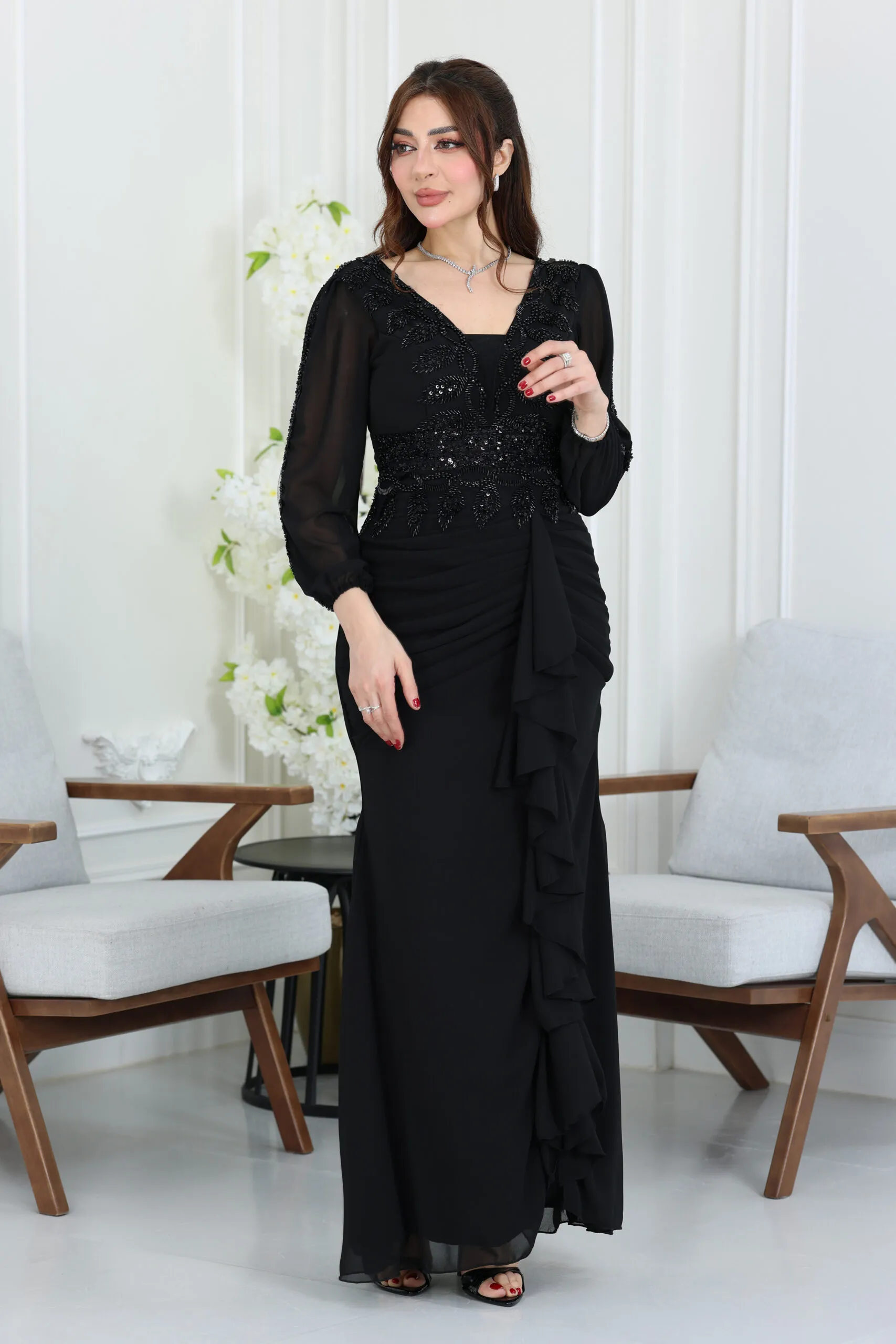 فستان سهرة كم طويل